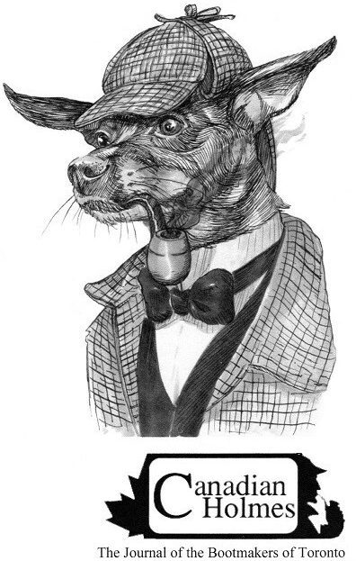 Dessin humoristique d'un chien habillé en détective, portant un chapeau de détective et une pipe.
